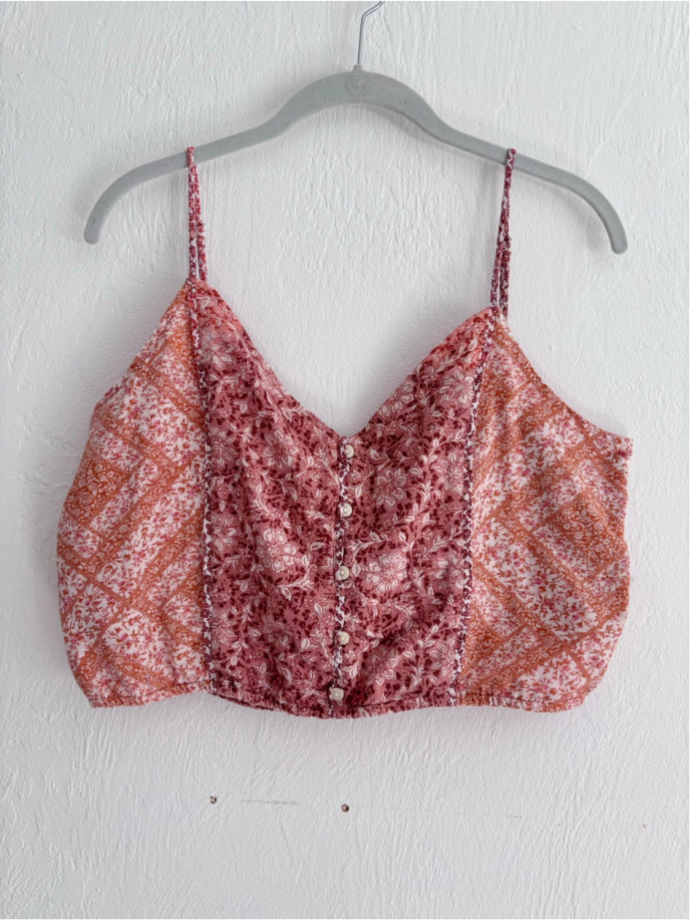 Women's American Eagle Floral Crop Top Size L Pink Orange